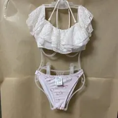【dazzlin ダズリン】オフショルダービキニ フレアトップ レース ピンクM