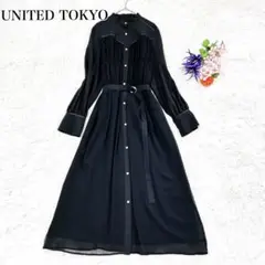 美品✨ユナイテッドトウキョウ アーチカッティングロングワンピース ベルト付 秋