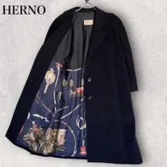 HERNO ヘルノ 裏地 総柄 チェスターコート ロングコート ブラック 黒