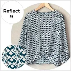 【美品♪】Reflect 幾何柄ツイスト風2WAYブラウス　グリーン×ホワイト