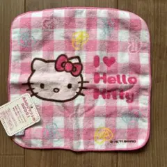 サンリオ　ハローキティー　タオルハンカチ　チェック　ピンク