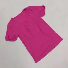⭐トップバリュ⭐Tシャツ 半袖 ピンク プリーツ クールネック ゆったり 無地