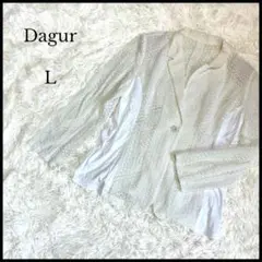 【Dagur】ダジュール レースシャツジャケット L ホワイト 透かし 肩パット