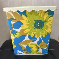 【昭和レトロ】花柄　プラスチック製　ゴミ箱　収納　当時物　ブルー系