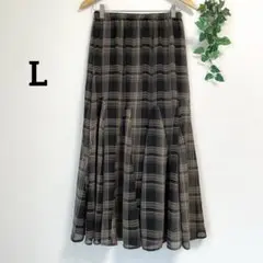 L＊黒 チェック フレアスカート ロングスカート ナチュラル ガーリー
