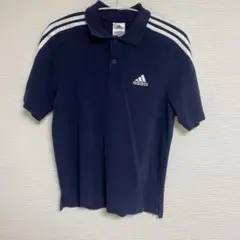 adidas トラックライン　ポロシャツ 3本線 古着系　ネイビー