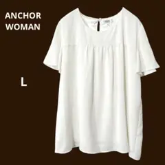 ANCHOR WOMAN ブラウス 半袖 フレアスリーブ ラウンドネック 白 L