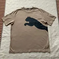 PUMA 薄い茶系オーバーサイズTシャツ Ｌサイズ大きなロゴプリントがポイント