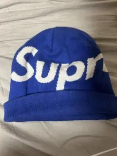 Supreme ニット帽 青 ビックロゴビーニー