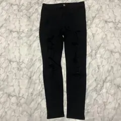 美品　H&M ハイウエストスキニーパンツ　M ブラック　ダメージ加工