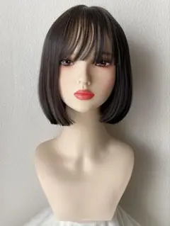 新品　フルウィッグ　ボブ　ぱっつん　ナチュラルブラック　メッシュ　インナーカラー