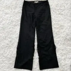 【大きいサイズ L】INDIVI　インディヴィ　ワイドパンツ　黒　裾ボタン