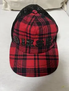 DIESEL レッド ブラック チェック キャップ