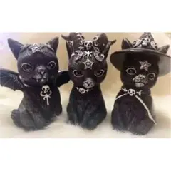 黒猫 置物 3個セット アンティーク ネコ 魔法使い