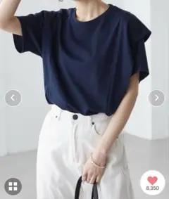 RANAN ラナン　 【接触冷感】 ラッフルフリルTシャツ ネイビー