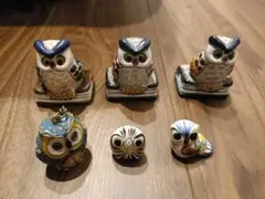 フクロウ置物 6体セット 陶器製他