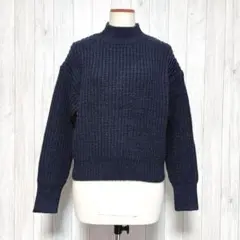 【ユニクロ】長袖ニット セーター ハイネック ネイビー M