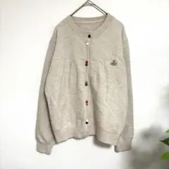 ニットカーディガン　ウール混　ワンポイント刺繍　リメイク　ゆったり　秋冬　古じょ