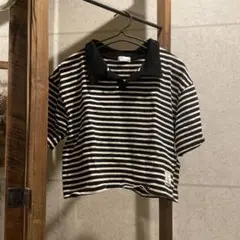 ストライプ ポロシャツ 黒と白とイエローのボーダーがとってもお洒落で可愛いです。