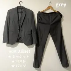 <3点セット> ジャケット・ベスト・スラックス スーツ グレー