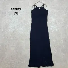 a2245＊earthy カップ付きリブキャミワンピース　黒【S】カジュアル