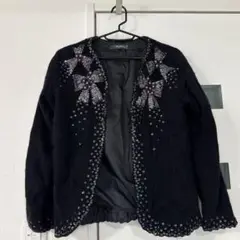 美品　Merilene ビーズ装飾 ブラック カーディガン 長袖アウター　M