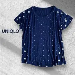 ユニクロ☆カットソー　ドット柄　ネイビー　デザインTシャツ　【UNIQLO】