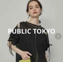 PUBLIC TOKYO ショルダースリットシアーTシャツ　ブラック