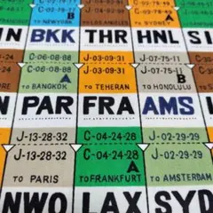 昭和レトロ布地　航空機の荷物タグ　41✕106