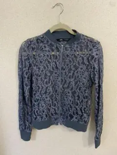 最終値下げ ZARA ジャケット MA-1 上着 カーディガン ブルー 総レース