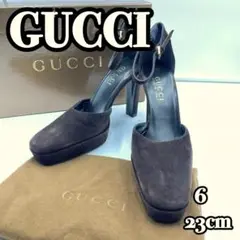 GUCCI スウェード セパレートパンプス スクエアトゥ ハイヒール 約23cm
