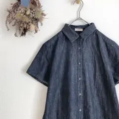 1496【チャイルドウーマン】F デニムワンピース インディゴ ボタン ひざ下△
