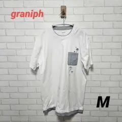 美品　graniph　Tシャツ　白　M　刺繍　胸ポケット　レイヤード　送料無料