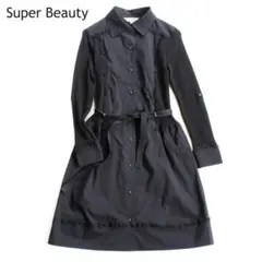 スーパービューティー★リブニット シャツ ワンピース 膝丈 黒 40(M) 春秋