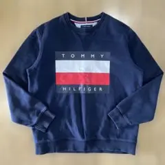 TOMMY HILFIGER スウェット プリントロゴ 古着 ネイビー Mサイズ