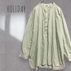 36【HOLIDAY】バンドカラー ハーフボタン プルオーバーブラウス 比翼
