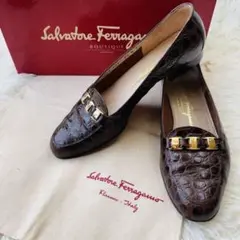 【希少・3連ヴァラ】Salvatore Ferragamo パンプス クロコ