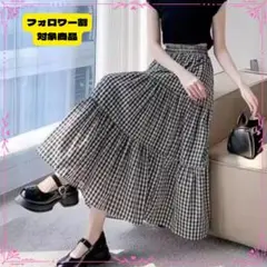 ギンガムチェック 大人ガーリー ゆったりAライン フレア オフィスカジュアル
