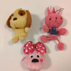 美品　犬とウサギとリボンちゃんマスコット3点セット