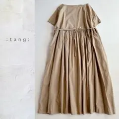 tang ⿻ コットン ギャザーワンピース ゆったり ウエストリボン ナチュラル