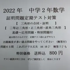 中学2年 数学 三角形の証明 2学期期末テスト対策問題 進学塾より