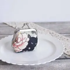 プチがま口*黒猫と牡丹B
