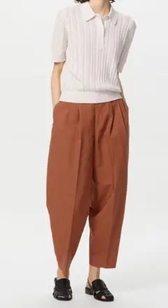 UNIQLO リネンブレンドバレルレッグパンツ/丈短め