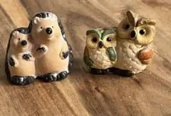 【新品】ハリネズとフクロウの置物セット