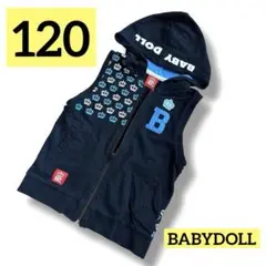 ❤️120cm❤️ベビードール❤️フード❤️ベスト❤️黒❤️水色❤️ロゴ❤️プリント❤️ポケット❤️