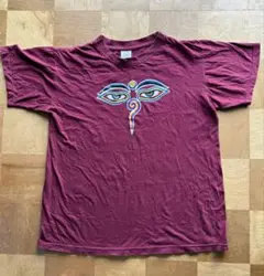 ブッダアイ　ブッダの目　ネパール　寺院　バーガンディカラー　Tシャツ