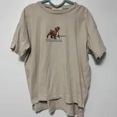ブルドッグ仔犬プリント ベージュTシャツ