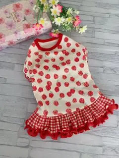♡SALE♡ ♯49 りんご柄 パフスリーブワンピース 犬服 ハンドメイド犬服
