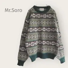 Mr.Soro 【M】長袖セーター　グリーン系　模様編　アクリル　毛　秋冬