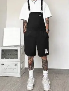新品　オーバーオールハーフパンツ メンズハーフパンツ 短パン 個性的　L 匿名